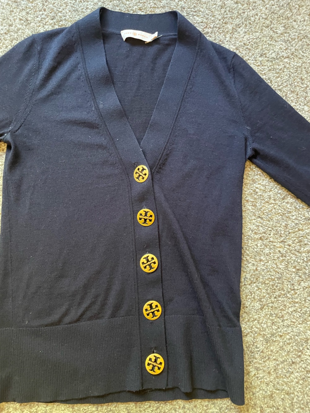 Tory Burch Navy Blue cardigan with Gold Logo Buttons